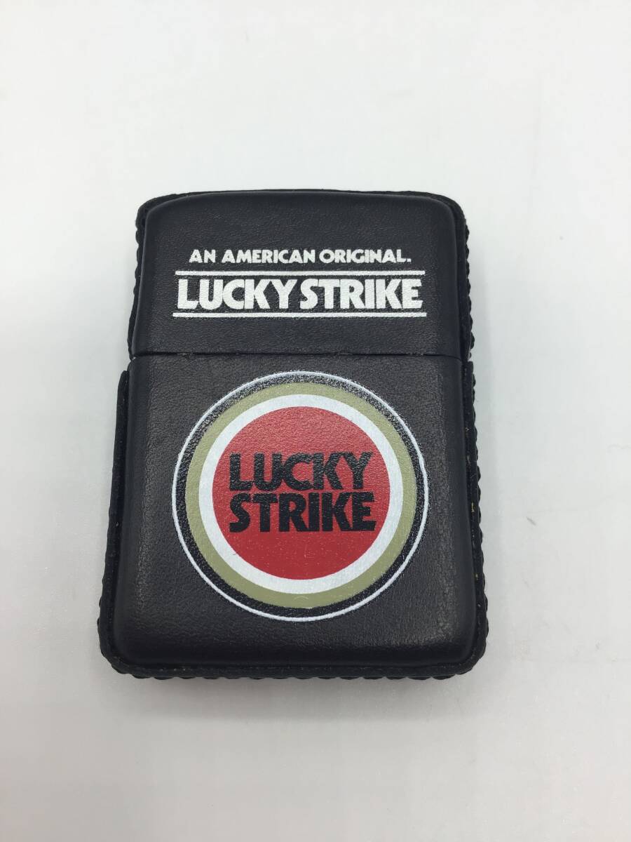 【11638】ZIPPO ジッポ ガスライター LUCKY STRIKE/ラッキーストライク 革巻き レザーケース 着火未確認 ★中古品★二次流通品★の画像2