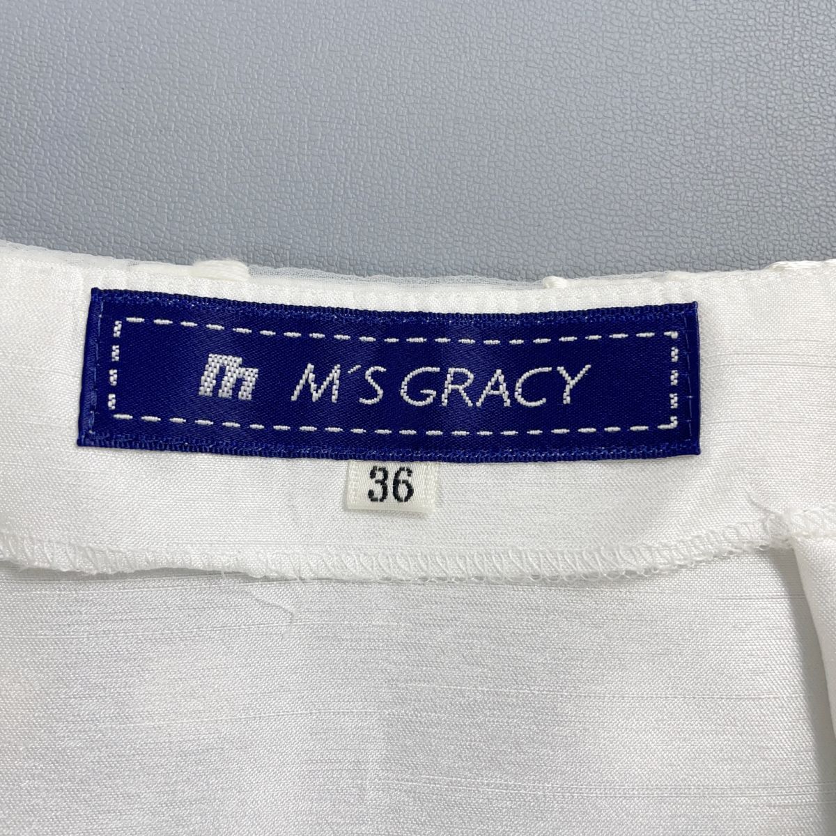 美品 M'S GRACY エムズグレイシー ドット柄チュールフレアスカート サイドジップ 膝丈 白 ホワイト サイズ36*PC705_画像6