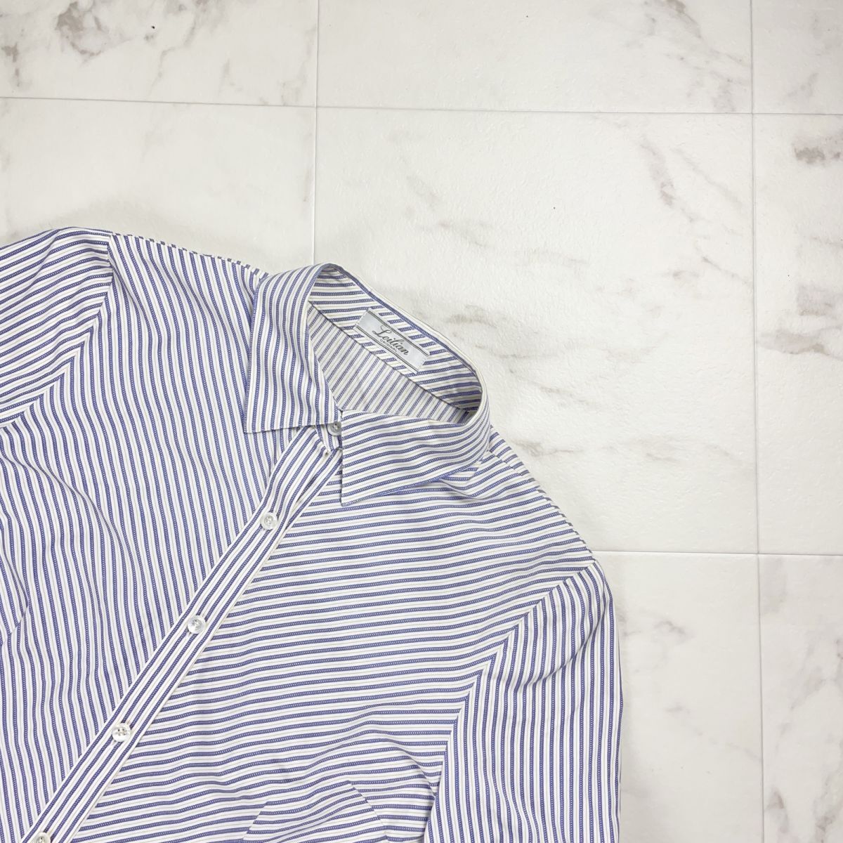 美品 Leilian レリアン ストライプデザインシャツブラウス トップス レディース 白 青系 サイズ9*PC906_画像3