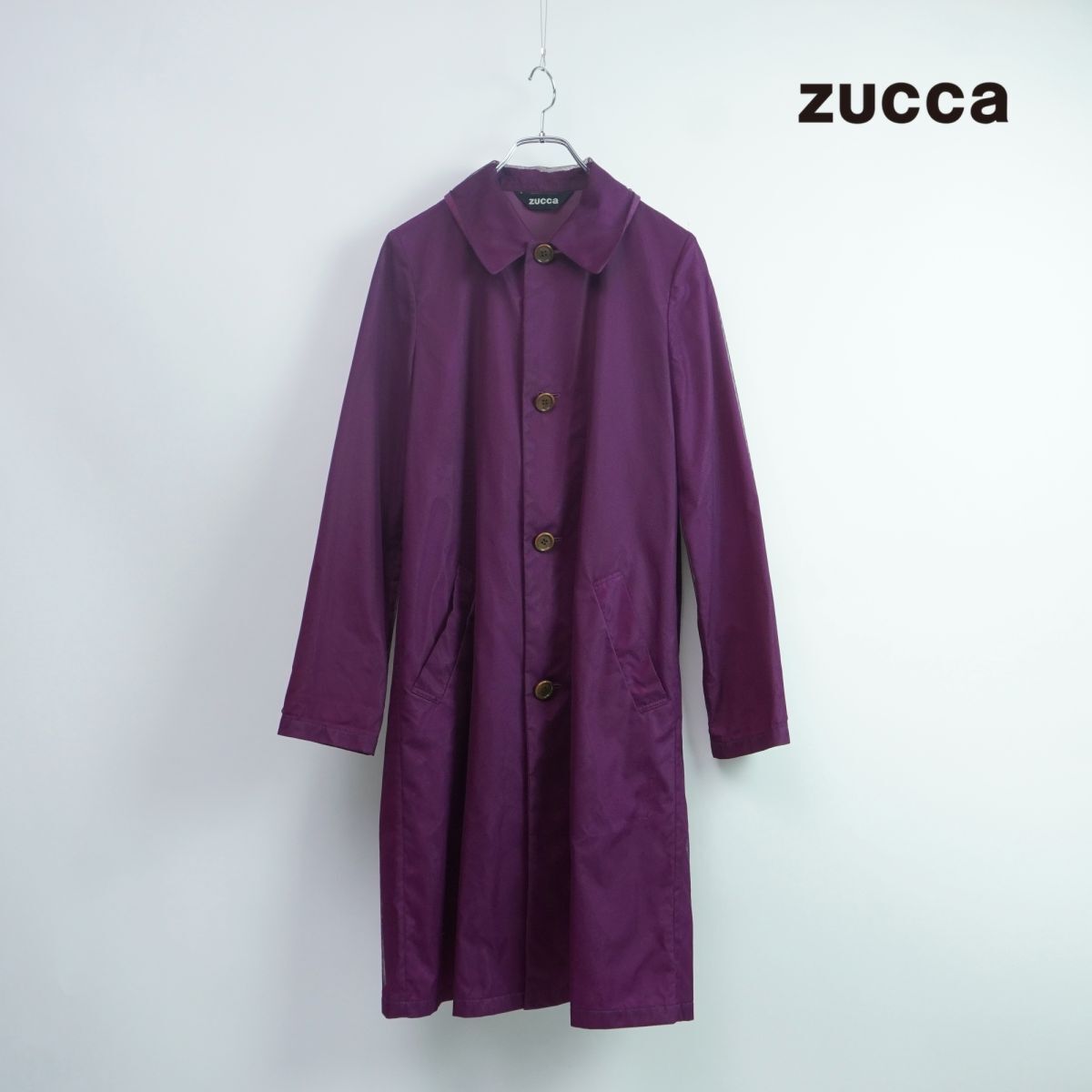 ZUcca ズッカ ポリエステル メッシュ素材 ステンカラーロングコート レディース アウター 紫 パープル サイズM*PC246_画像1