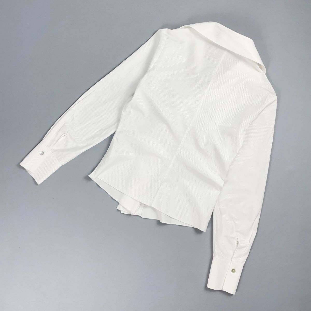 美品 NARACAMICIE ナラカミーチェ フロントフリル 襟付き長袖ブラウスシャツ トップス レディース 白 ホワイト サイズ1*PC22_画像4