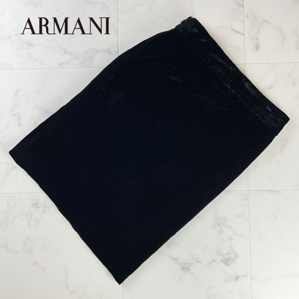  прекрасный товар ARMANI COLLEZIONI Armani велюр колени длина узкая юбка подкладка есть женский низ чёрный черный размер 38*PC205