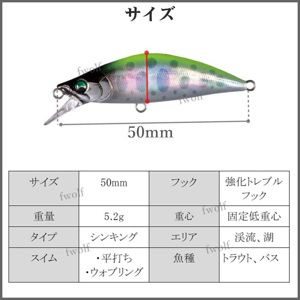 ミノー ルアー 5個 セット 50mm 5.2g トラウトルアー 渓流 シンキングミノー シャッド トラウト 管釣り バス釣り 釣り f235P-trout-B_画像3