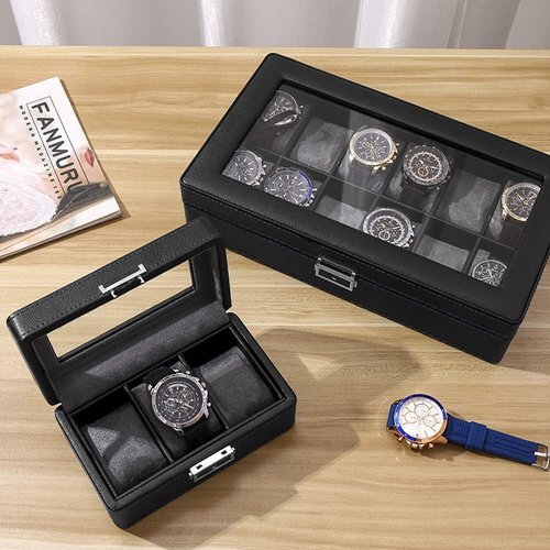 新品 Anyasun ブラック F:1段式・3本 鍵付き レザー製クッション 腕時計収納ボックス 6本 腕時計ケース 179