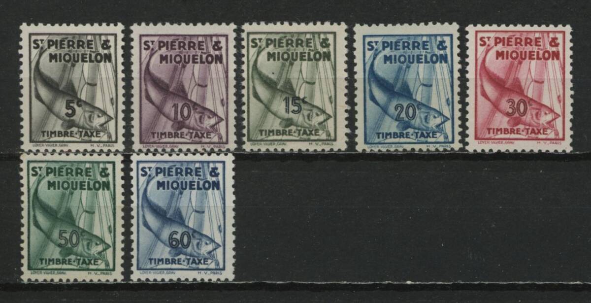 ∞サンピエール・ミクロン 1938年 不足料切手 SC#J32~41から 未使用NH 7種の画像1