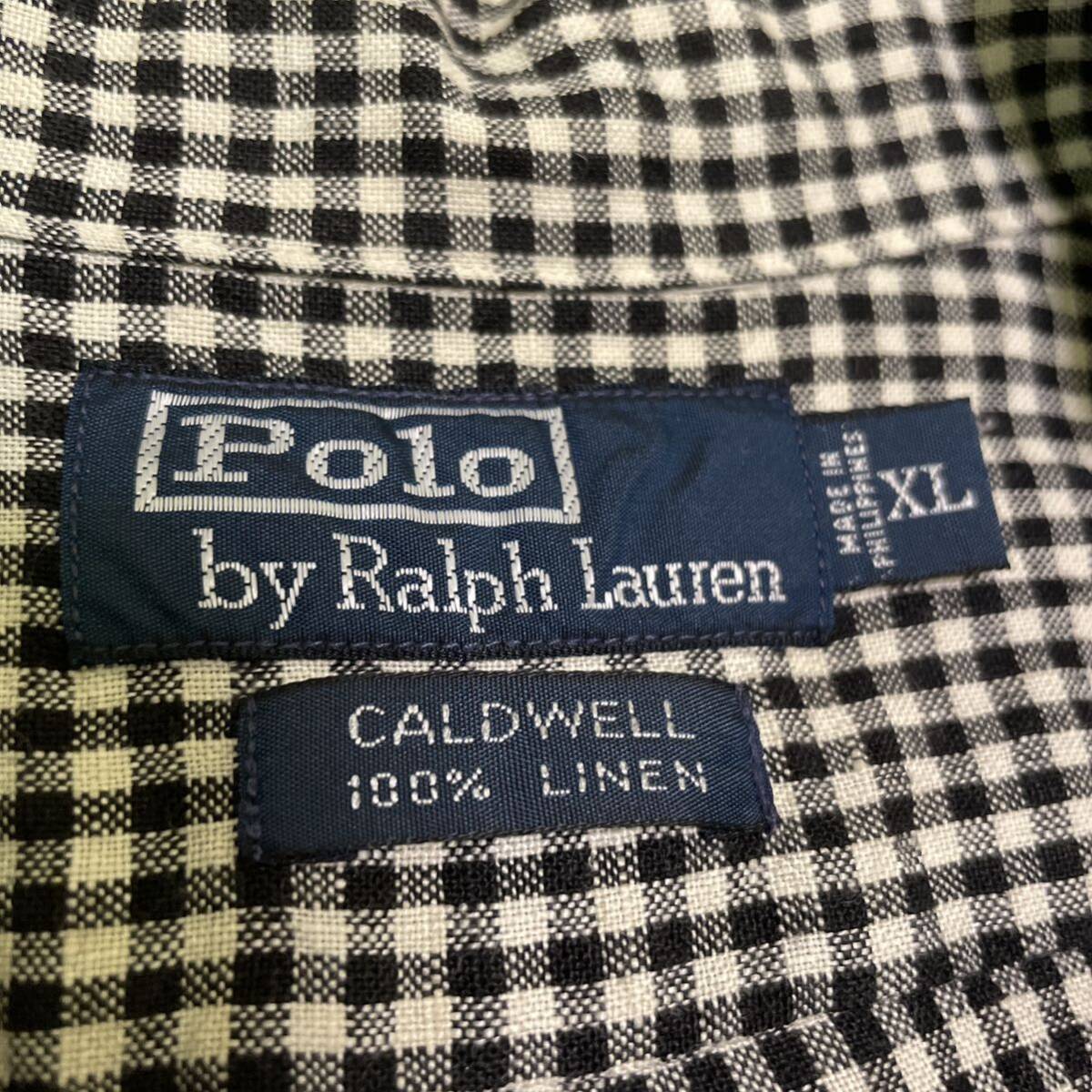  чёрный белый ralph lauren caldwelllinen открытый цвет рубашка рубашка с коротким рукавом . воротник Vintage 90s серебристый жевательная резинка проверка Ralph Lauren черный XL