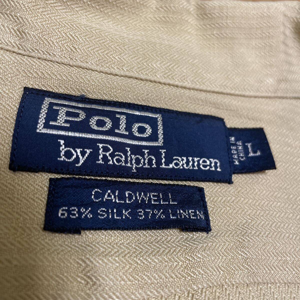 長袖 ヘリンボーン サンドベージュ ralph lauren caldwell シルク リネン L オープンカラーシャツ 開襟シャツ ラルフローレン polo_画像2