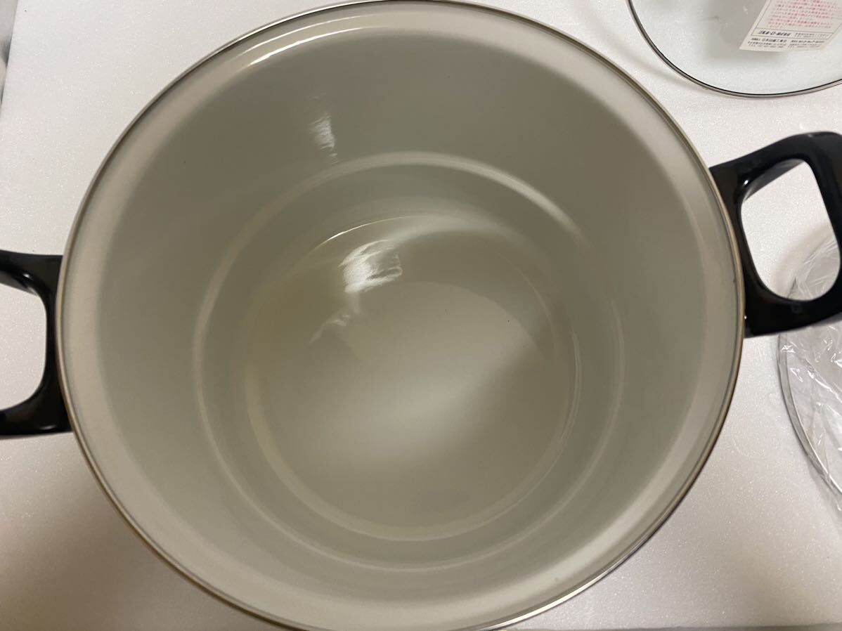 ～１円スタート～【未使用保管品】 Sanko WARE サンコーウェアー 江尻 ホーロー 両手鍋 6.9L 24cm むし器 ほうろう 鍋 昭和レトロ 箱付き_画像9