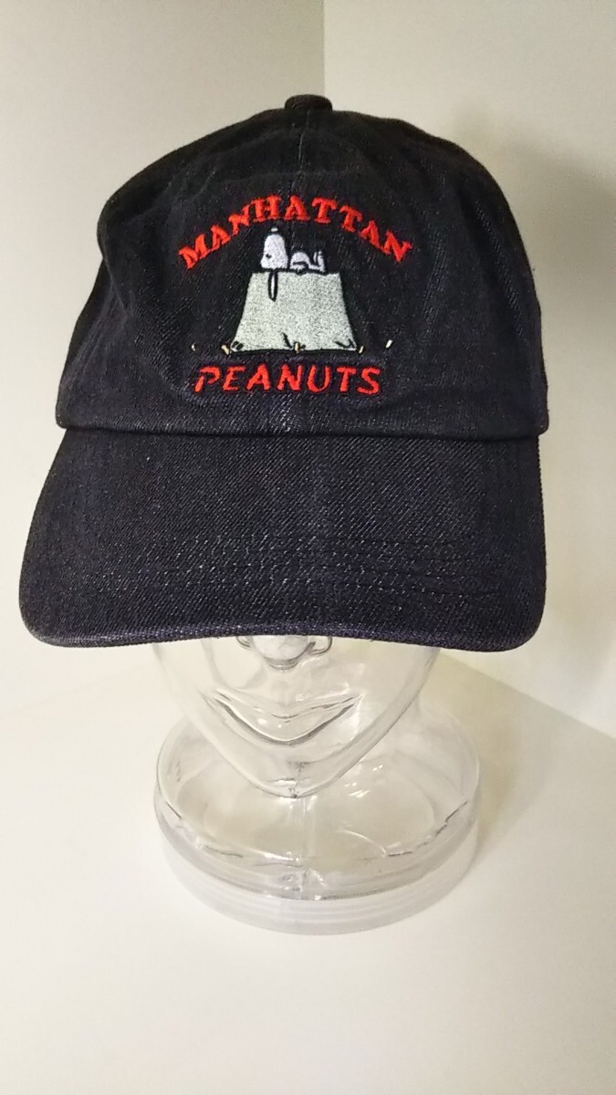 1714送料200円 Manhattan Portage マンハッタンポーテージ PEANUTS コラボ スヌーピー 帽子 キャップ ブラック系 デニム メンズ レディースの画像1