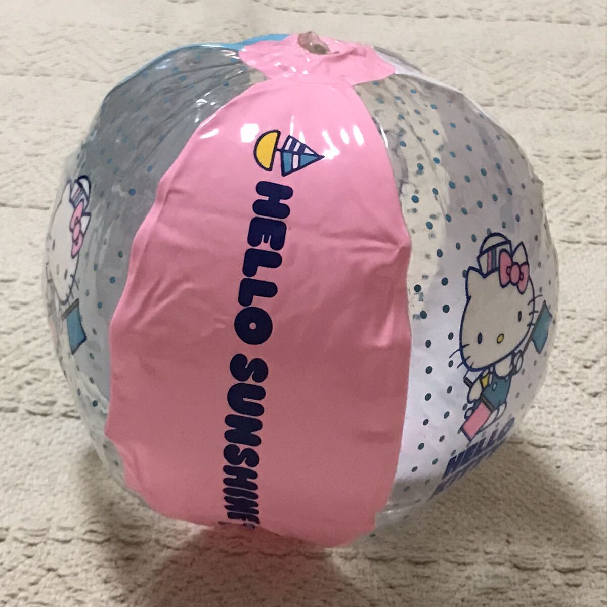  не использовался 30cm 1976 год Hello Kitty Mini размер пляжный мяч пастель полька-дот розовый Sanrio бледно-голубой воздух винил способ судно пустой bi Showa Retro сделано в Японии 