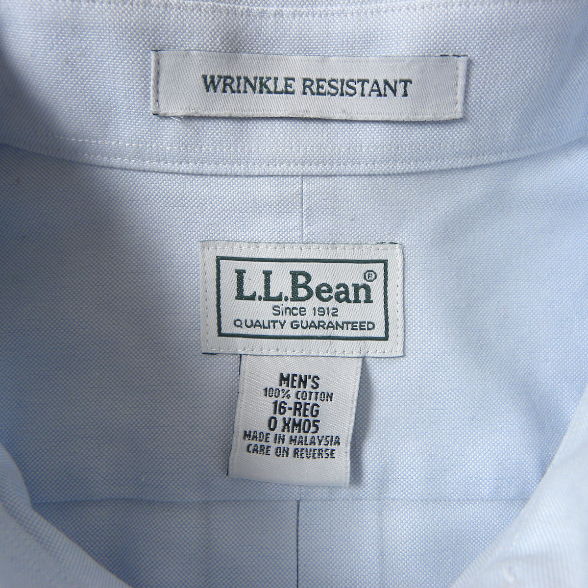 エルエルビーン L.L.Bean WRINKLE RESISTANT コットン100% オックスフォードボタンダウンシャツ 半袖 形態安定 16-REG Lブルー m0501-1の画像3