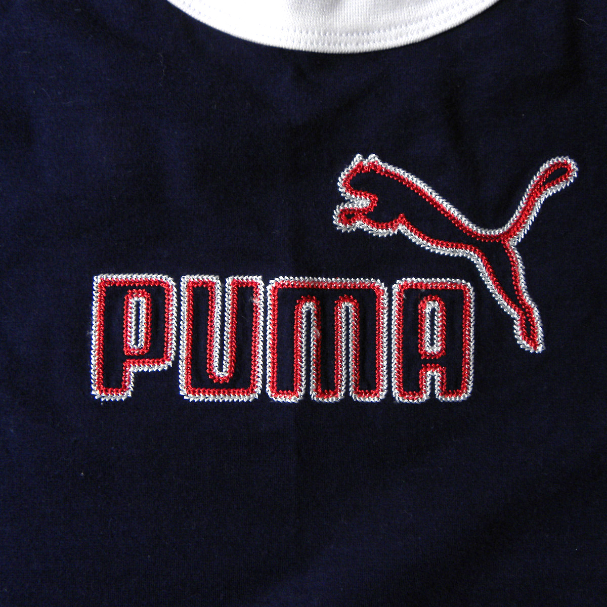 プーマ PUMA ロゴ刺繍 リンガーTシャツ 半袖 USA-M ネイビー レディース アメリカ古着 l0509-1_画像3