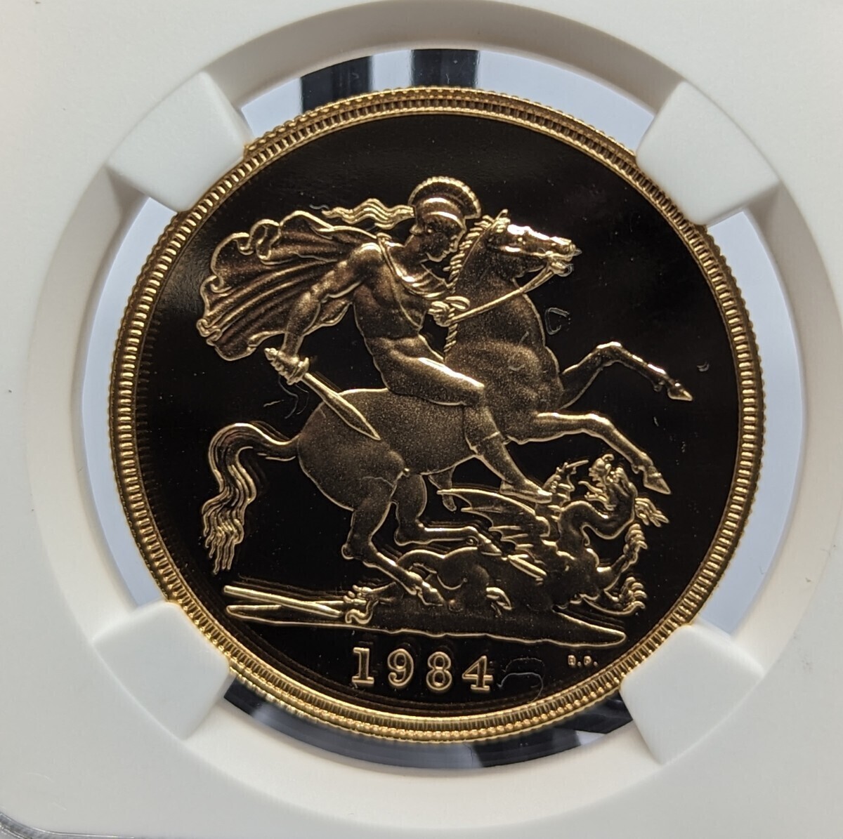 1984年ヤングエリザベス/1oz/5ソブリン/NGC/PF70UC最高鑑定/金貨/イギリス ロイヤルミント発行_画像2