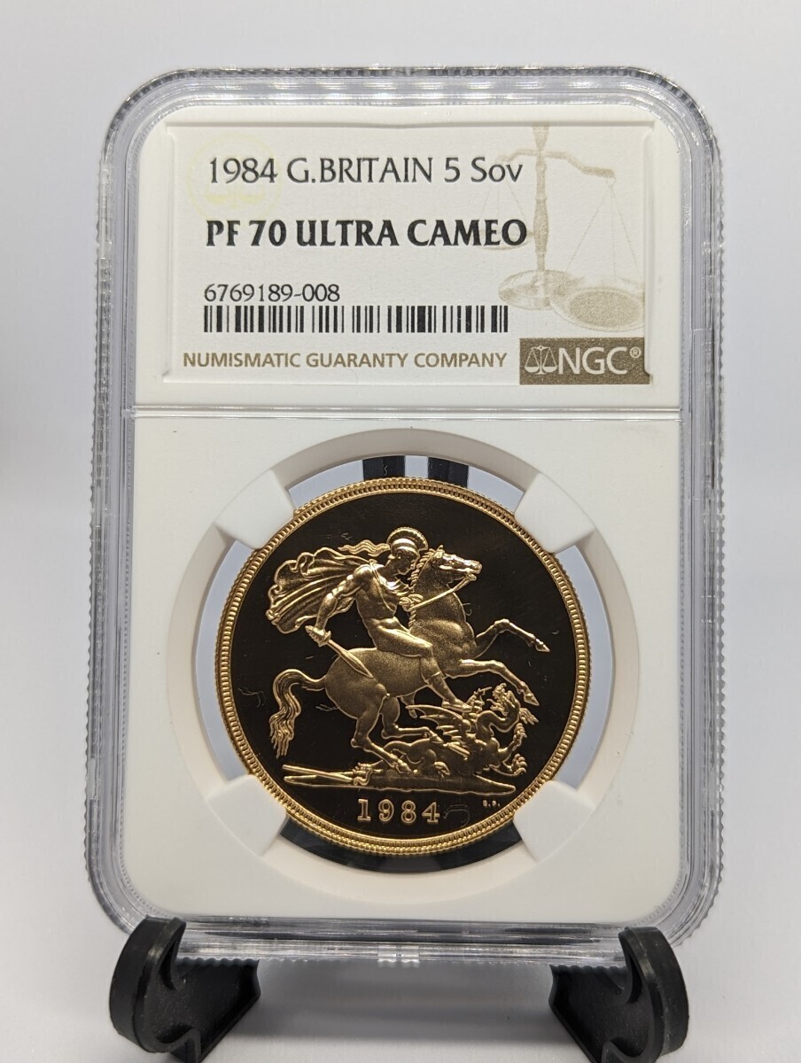 1984年ヤングエリザベス/1oz/5ソブリン/NGC/PF70UC最高鑑定/金貨/イギリス ロイヤルミント発行_画像3