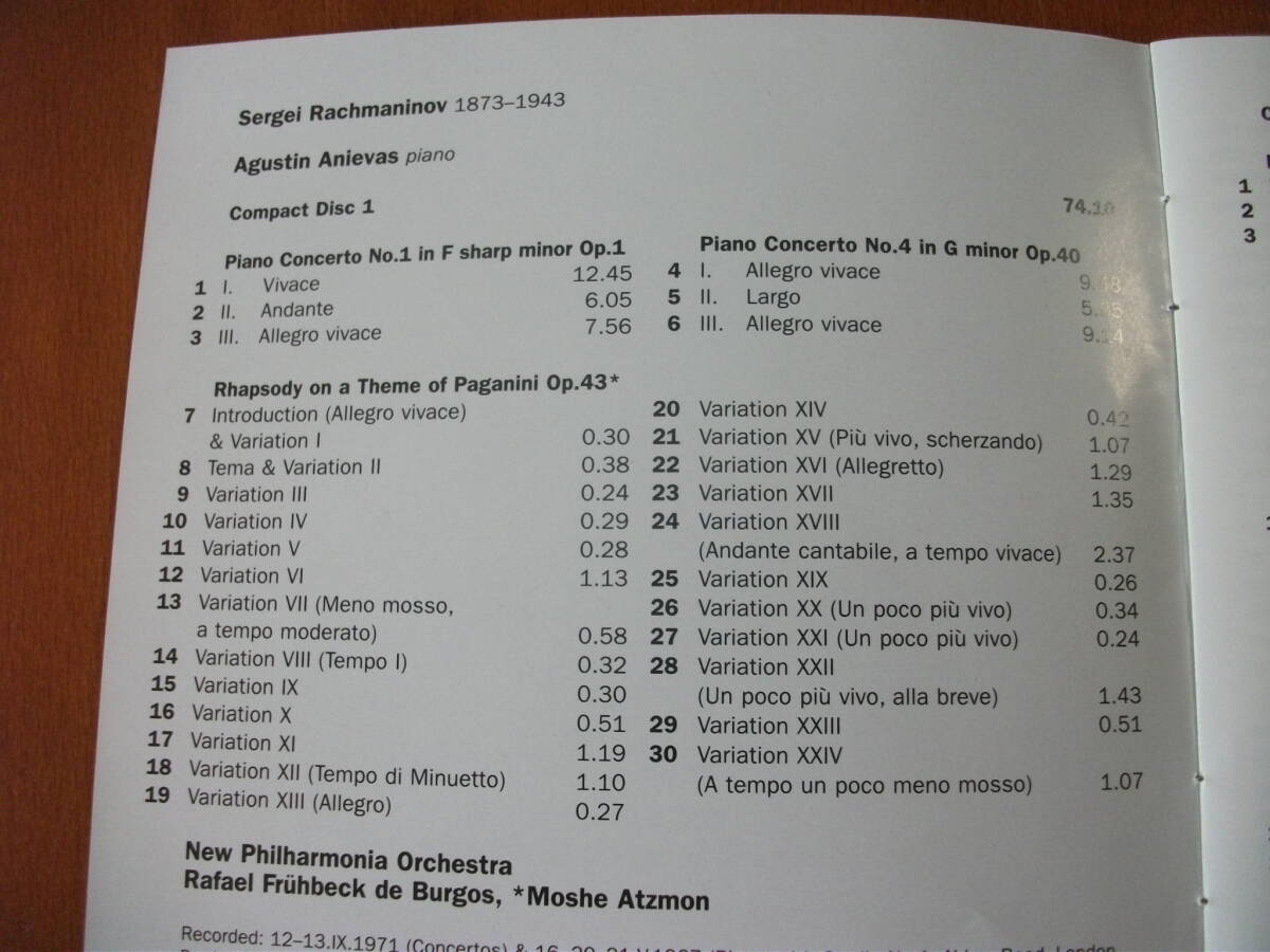 【3CD】アニエヴァス 、ブルゴス / ニュー・フィルハーモニアo ラフマニノフ / ピアノ協奏曲全集 、パガニーニの主題による変奏曲 、前奏曲_画像2