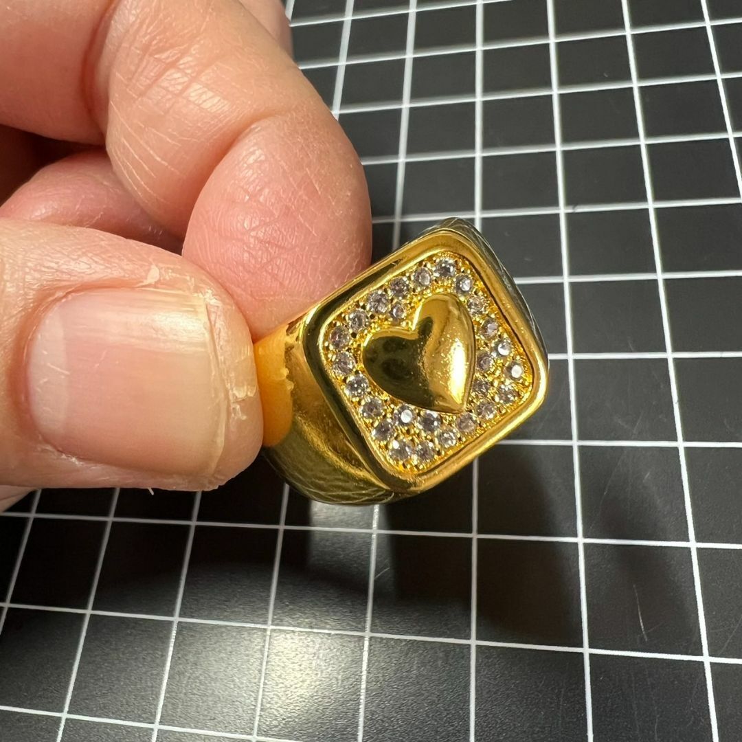 A676 匿名配送 指輪 レディース ゴールド ハート リング ジルコニア 太め フリーサイズ サイズ調節可能_画像8