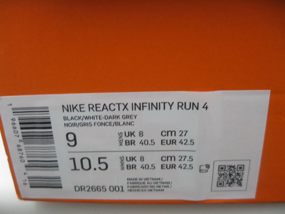 未使用 NIKE REACTX INFINITY RUN4 黒 27cm *36832_画像2