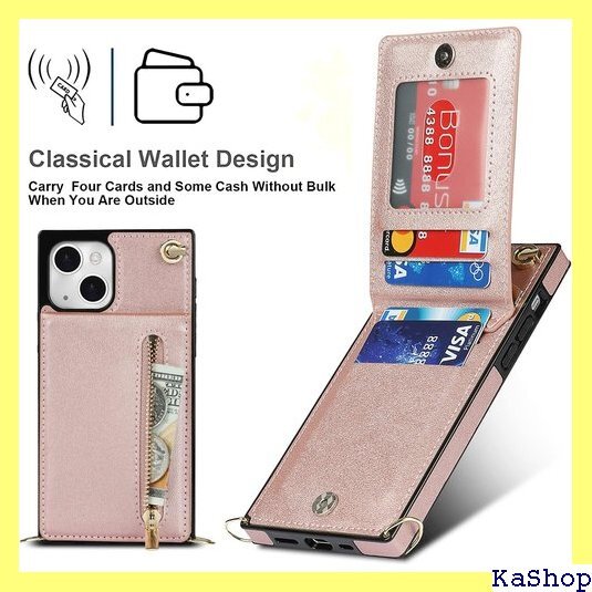 Cavor iPhone15 対応 スマホケース 肩掛 ストラップ付き クロスボディケース カード入れ ピンク 1232