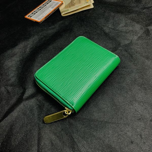 [ rice field middle leather .] green compact purse epi leather Zippy wallet round fastener leather purse coin case men's selling up 1 jpy men's purse 