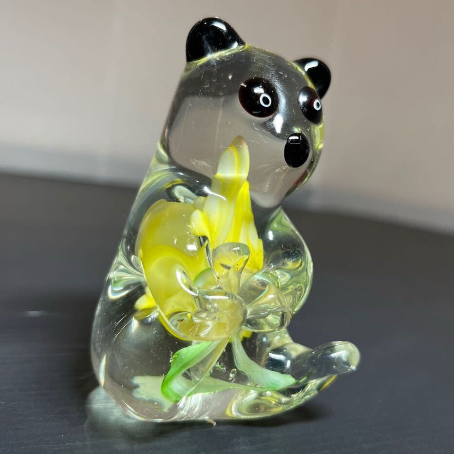  glass paperweight glass weight weight Panda flower glass skill Showa Retro 