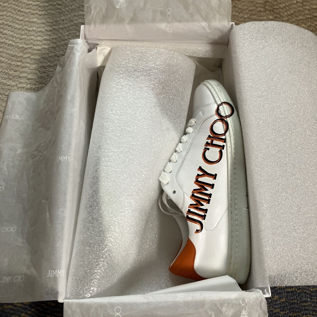 JIMMY CHOO LEATHER MIX W JC LOGO PRINTED(WHITE/AMBER ORANGE)