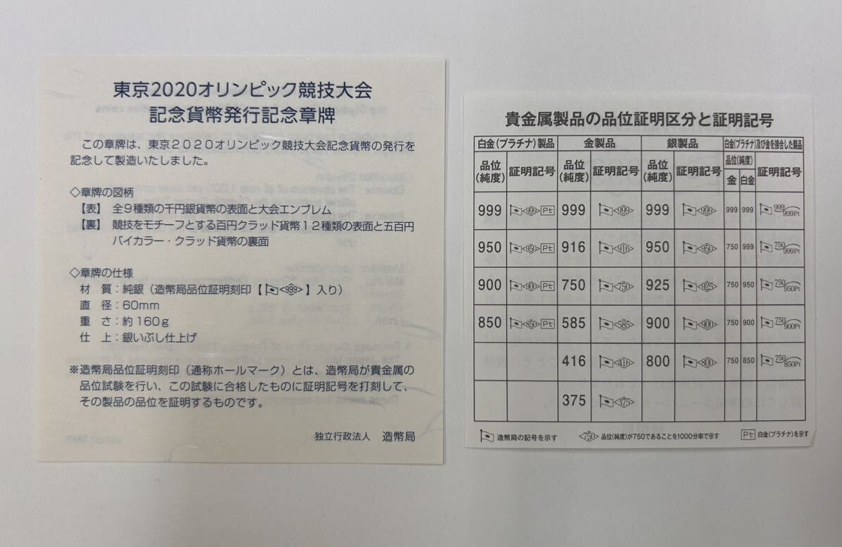 ♪1円～東京2020オリンピック競技大会記念貨幣発行章牌　純銀メダル シルバー 造幣局発行　極美品_画像5