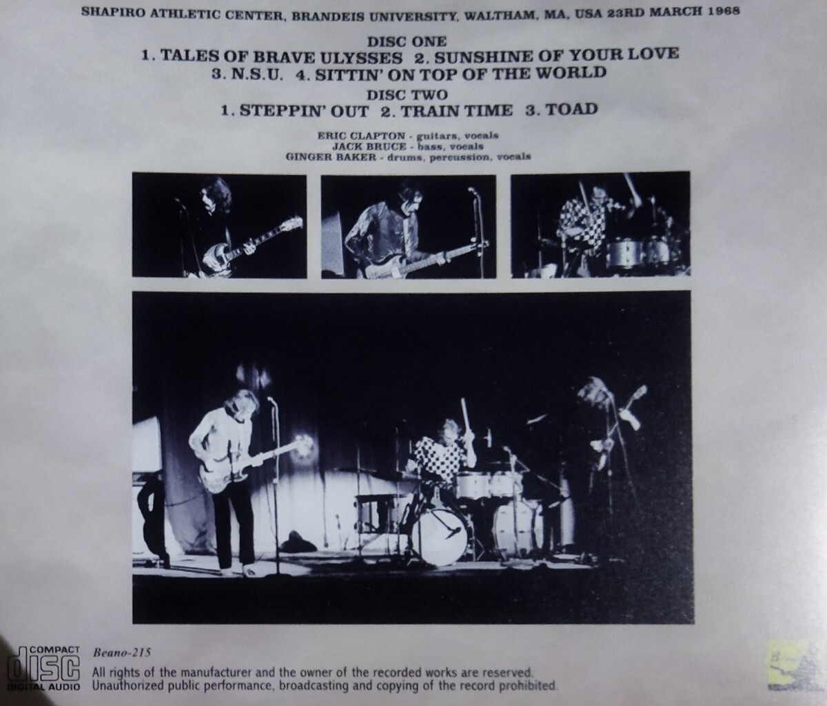 【送料ゼロ】Cream / Eric Clapton ’68 Live Waltham USA クリーム エリック・クラプトン 