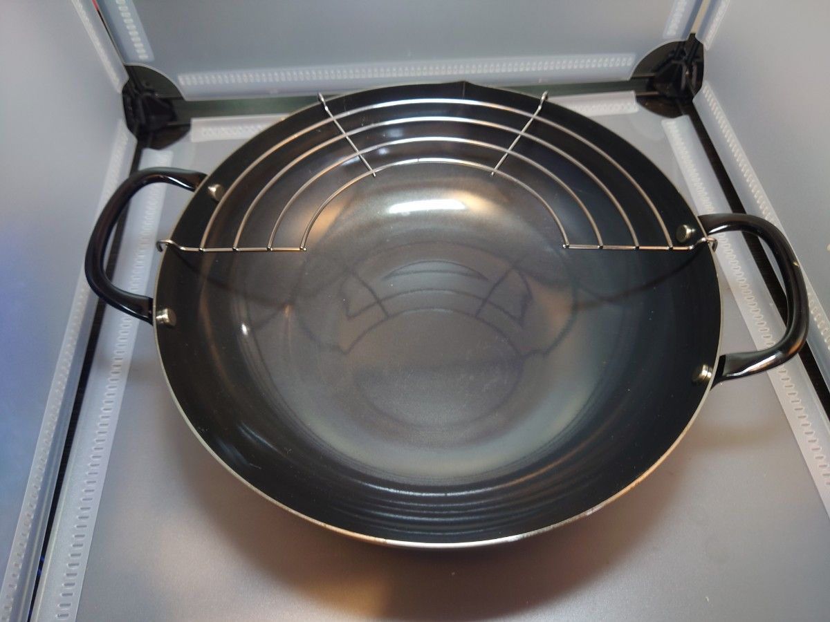 天ぷら鍋　24cm　黒皮製　未使用 アミ付 両手鍋 揚げ物