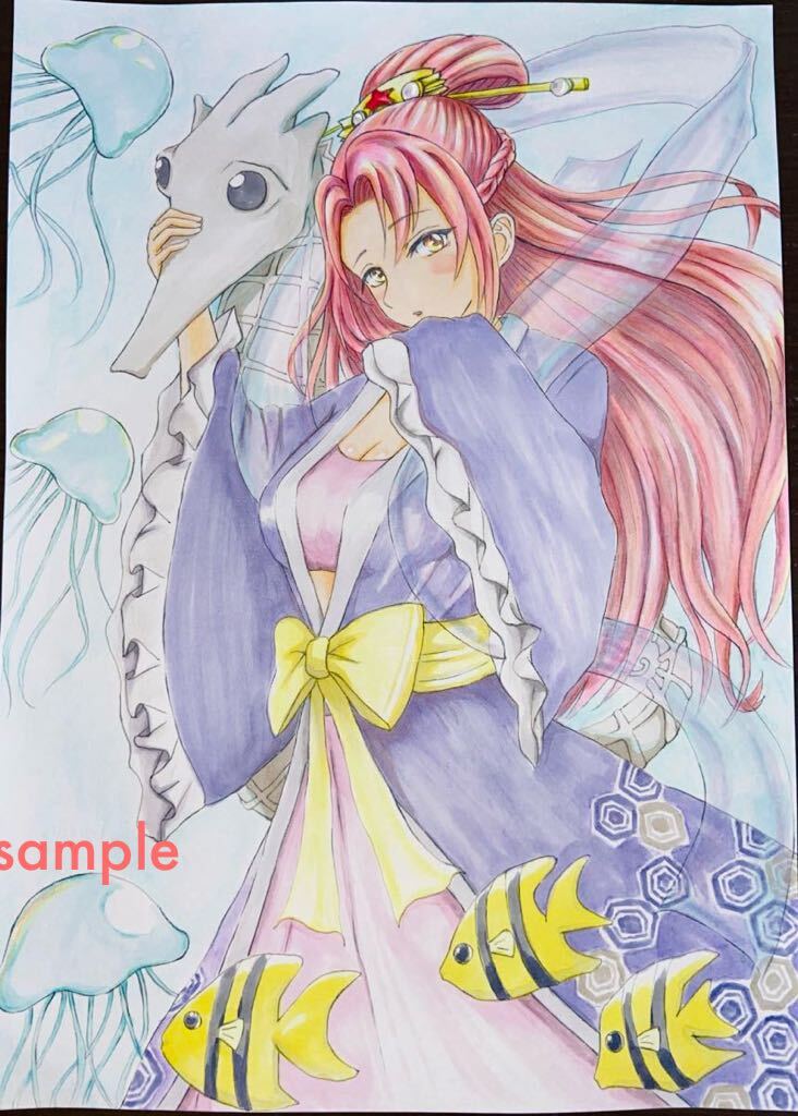 手描きイラスト オリジナル 乙姫の散歩 女の子の画像2