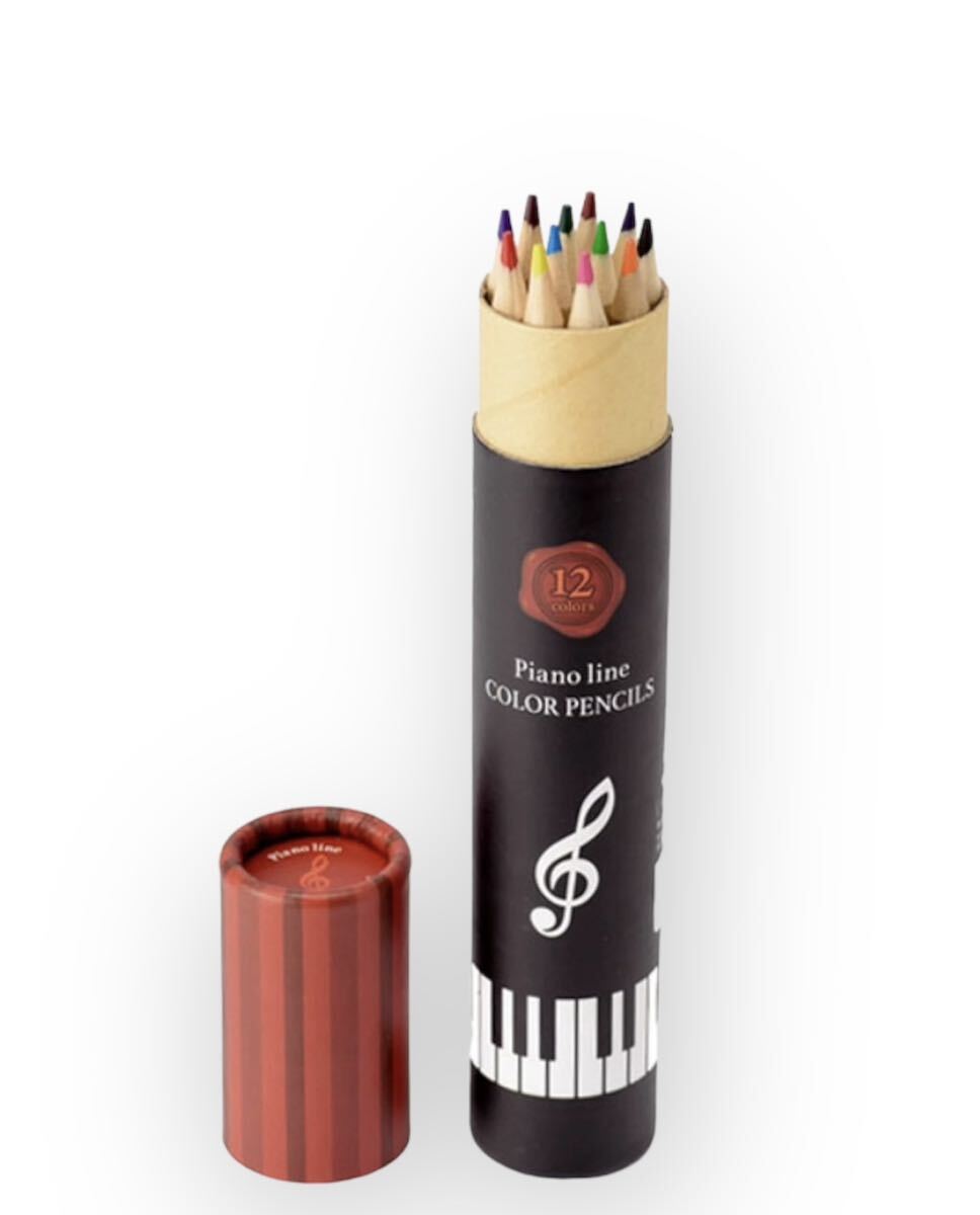 Pianoline ピアノライン 12色鉛筆（鍵盤柄円柱ケース入り） 色えんぴつ