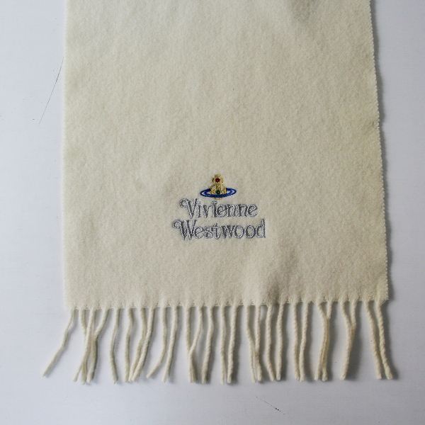 Vivienne Westwood ヴィヴィアンウエストウッド オーブ刺繍 ウールマフラー/オフホワイト【2400013054980】_画像6
