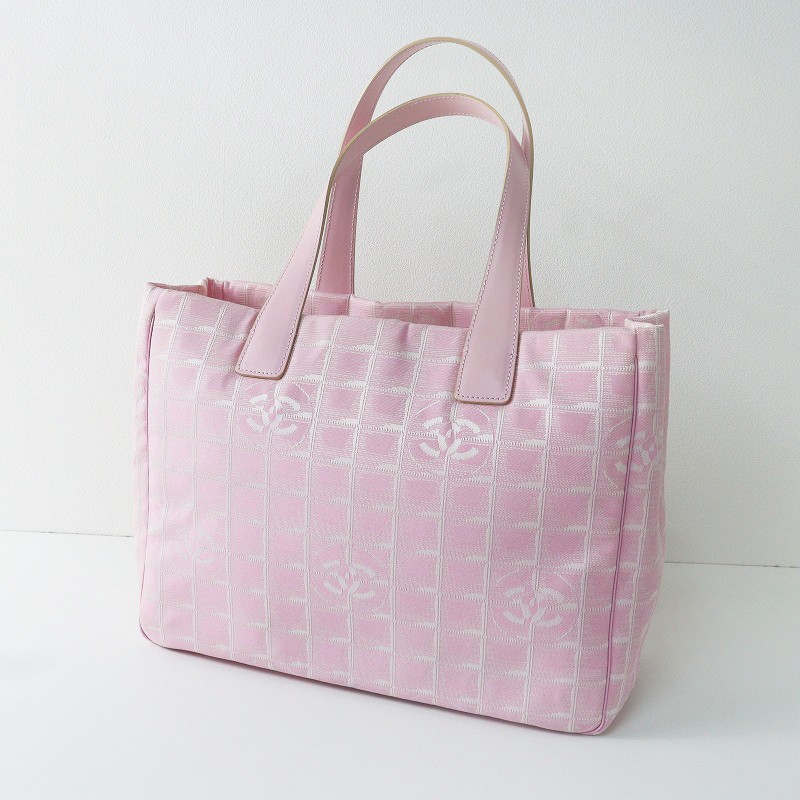 美品 シャネル CHANEL ニュートラベルライン MM/ピンク トートバッグ ジャガード×レザー ココマーク【2400013859615】