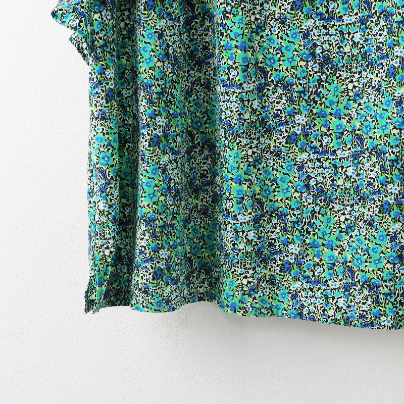  large size ef-de ef-de flower print frill blouse 13/ green tops short sleeves [2400013861045]