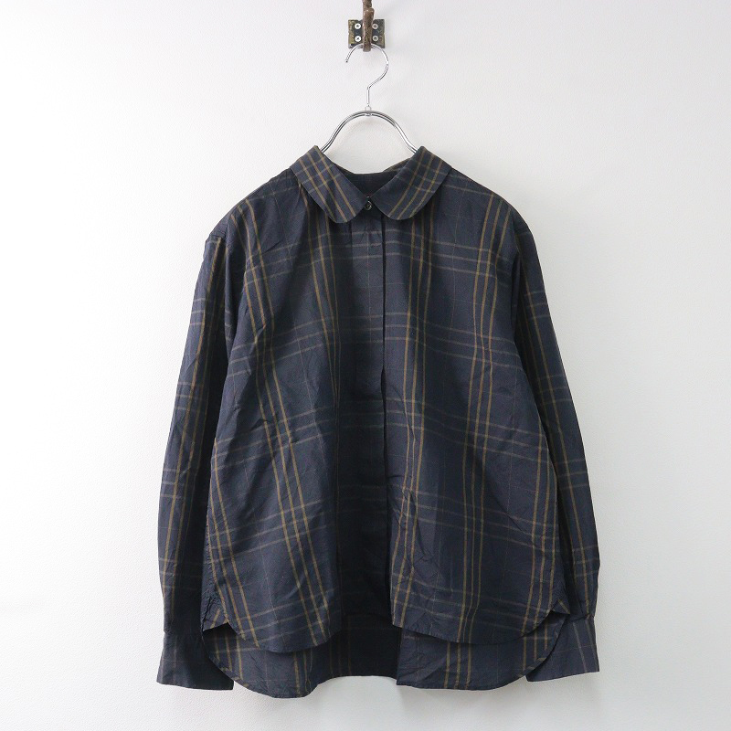 マーガレットハウエル MARGARET HOWELL COTTON SILK CHECK 丸襟シャツ 1/ネイビー トップス チェック【2400013865791】の画像1