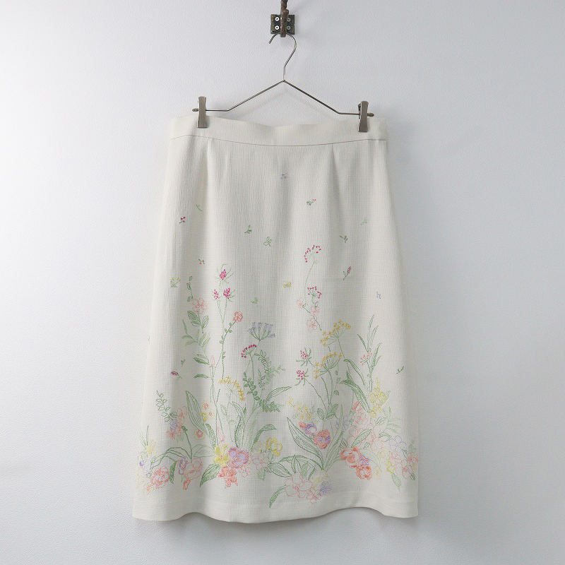 大きいサイズ ローズティアラ Rose Tiara 線刺繍フレアスカート 46/オフホワイト ボトムス【2400013871648】の画像1