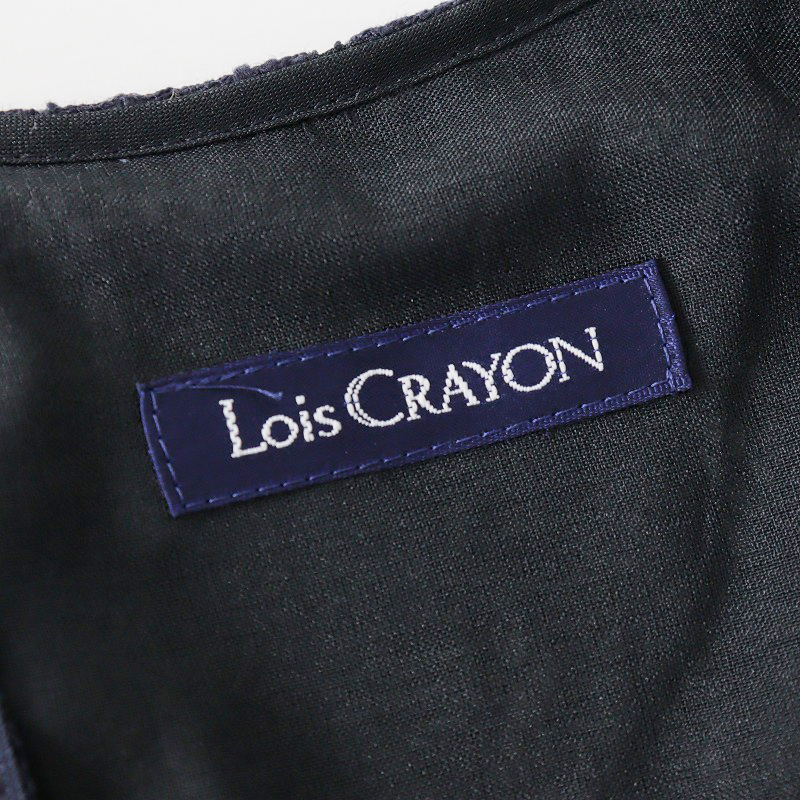 美品 ロイスクレヨン Lois CRAYON フラワープリント切替レースワンピース M/ネイビー リボン タック フレア ドレス 花柄【2400013869287】の画像9