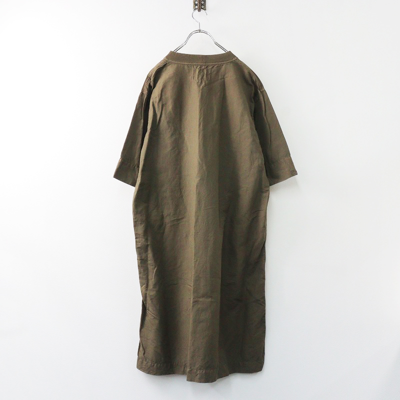 2020SS エムエイチエル マーガレットハウエル MHL DRY COTTON LINEN ドライコットンリネン切替ワンピース 2/カーキ【2400013873260】_画像2