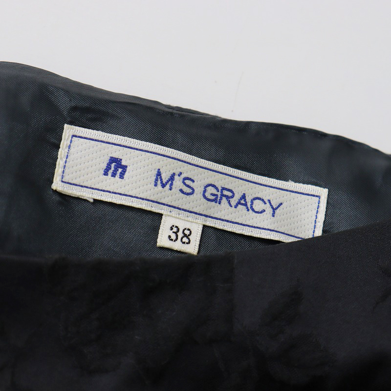 エムズグレイシー M'S GRACY フラワージャガードノースリーブワンピース 38/ブラック タック フレア【2400013875479】_画像8