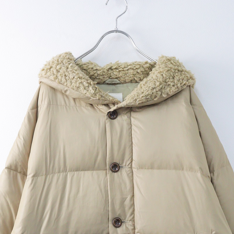  large size Super Hakka fi-yusuper hakka feuille collar boa knitted switch down coat 19 number / beige outer [2400013870511]