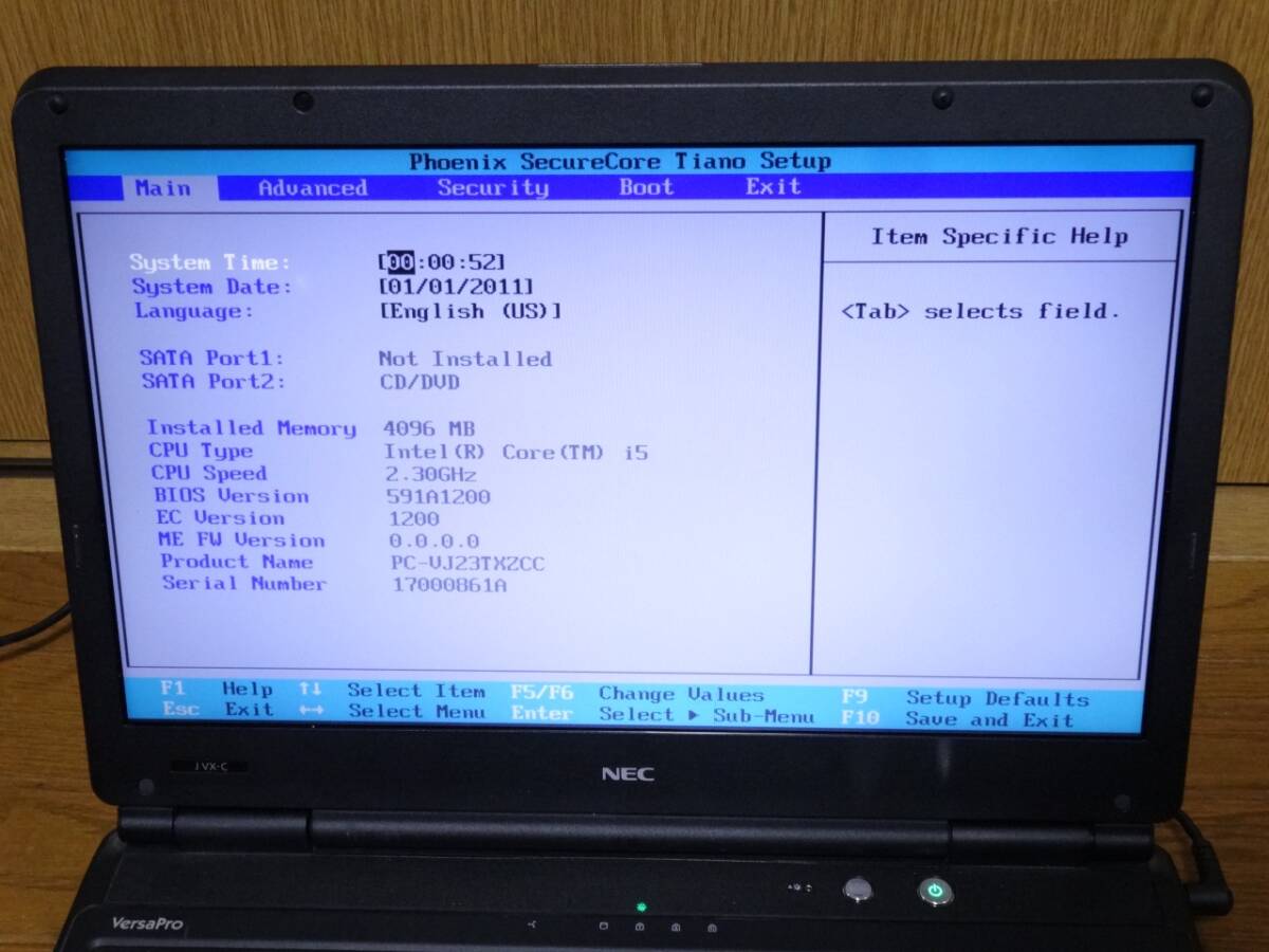 【ジャンク】NEC VersaPro J VX-C (15.6インチ/Core i5-2410M/4GB/HDDなし) BIOS起動確認 詳細不明_画像2