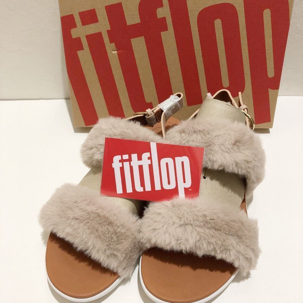 新品＊US6.5/23.5【fitflop fauxファーサンダル】フィットフロップ■秋冬レディースサンダル/19800円/ Taupe ベージュ 系/女性用サンダル