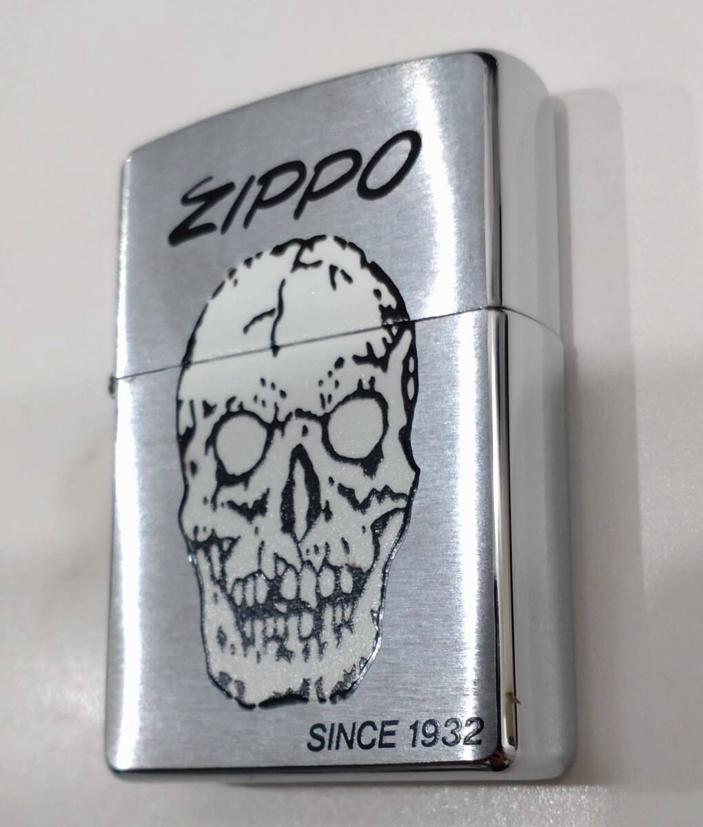 1円～ 未使用に近い 保管品 1997年製 ZIPPO ジッポ オイルライター 蓄光 ルミノバ スカル USA ヴィンテージ シルバー 美品 _画像3