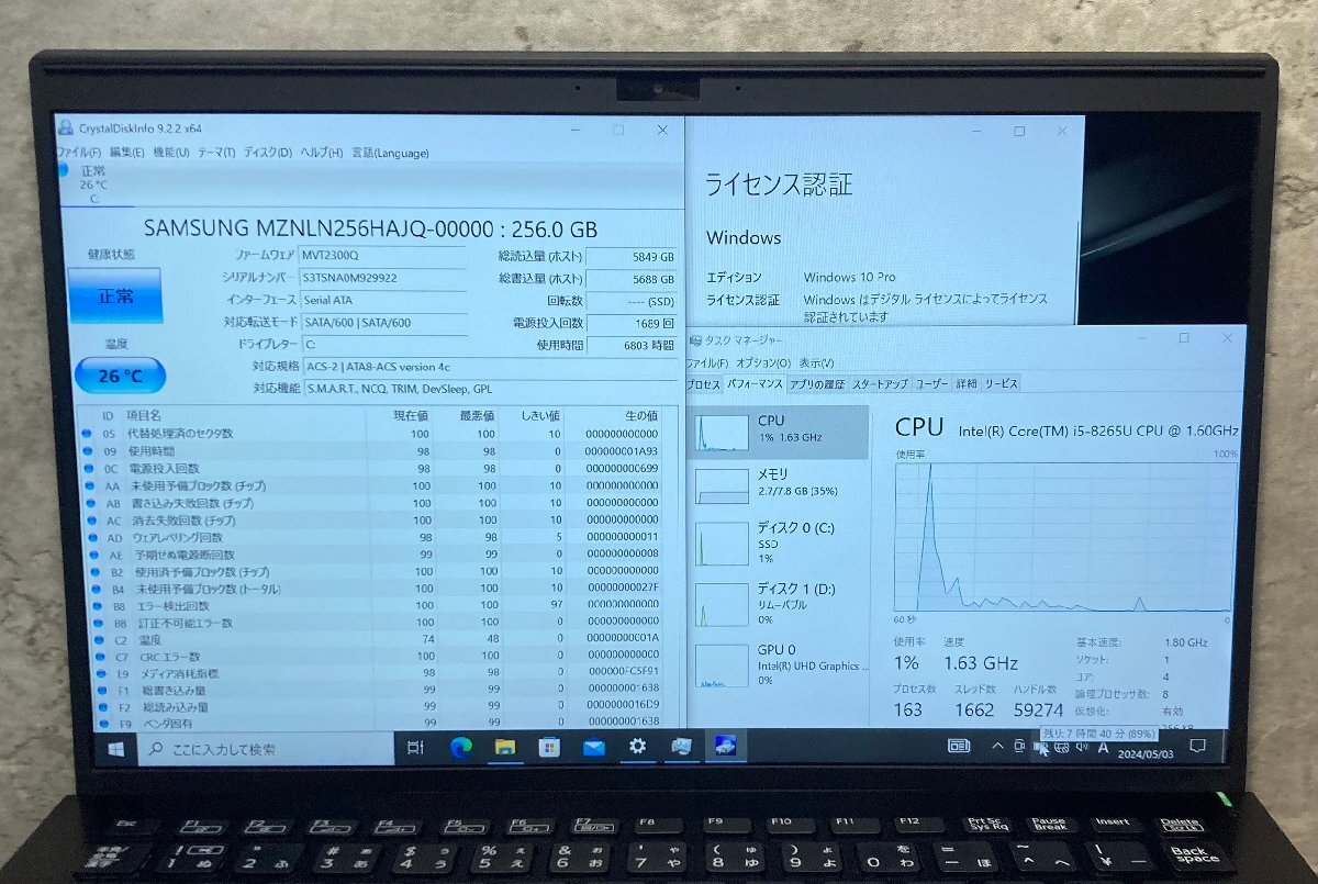 1 иен ~ *SONY VAIO Pro PK / Core i5 8265U (1.60GHz) / память 8GB / SSD 256GB / 14 type полный HD (1920×1080) / Windows10 Pro 64bit