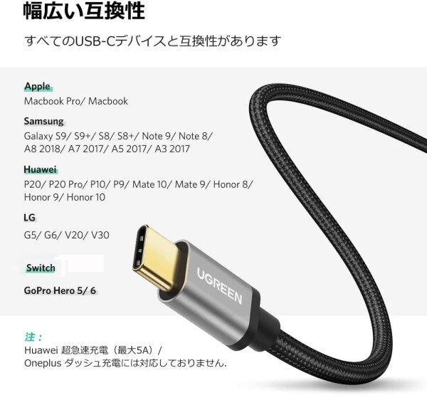 UGREEN Type-C ケーブル 0.5M USB 急速充電 Quick Charge 3.0 充電コード 30879 新品 開封済 未使用品 送料無料 KJ40_B2308Z182_イメージです