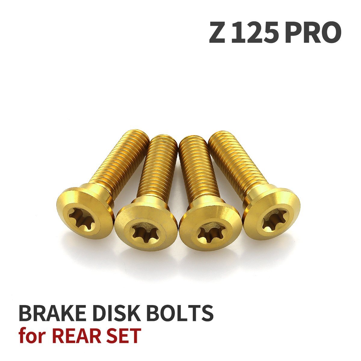 Z125 PRO 64チタン ブレーキディスクローター ボルト リア用 4本セット M8 P1.25 カワサキ車用 ゴールドカラー JA22015_画像1