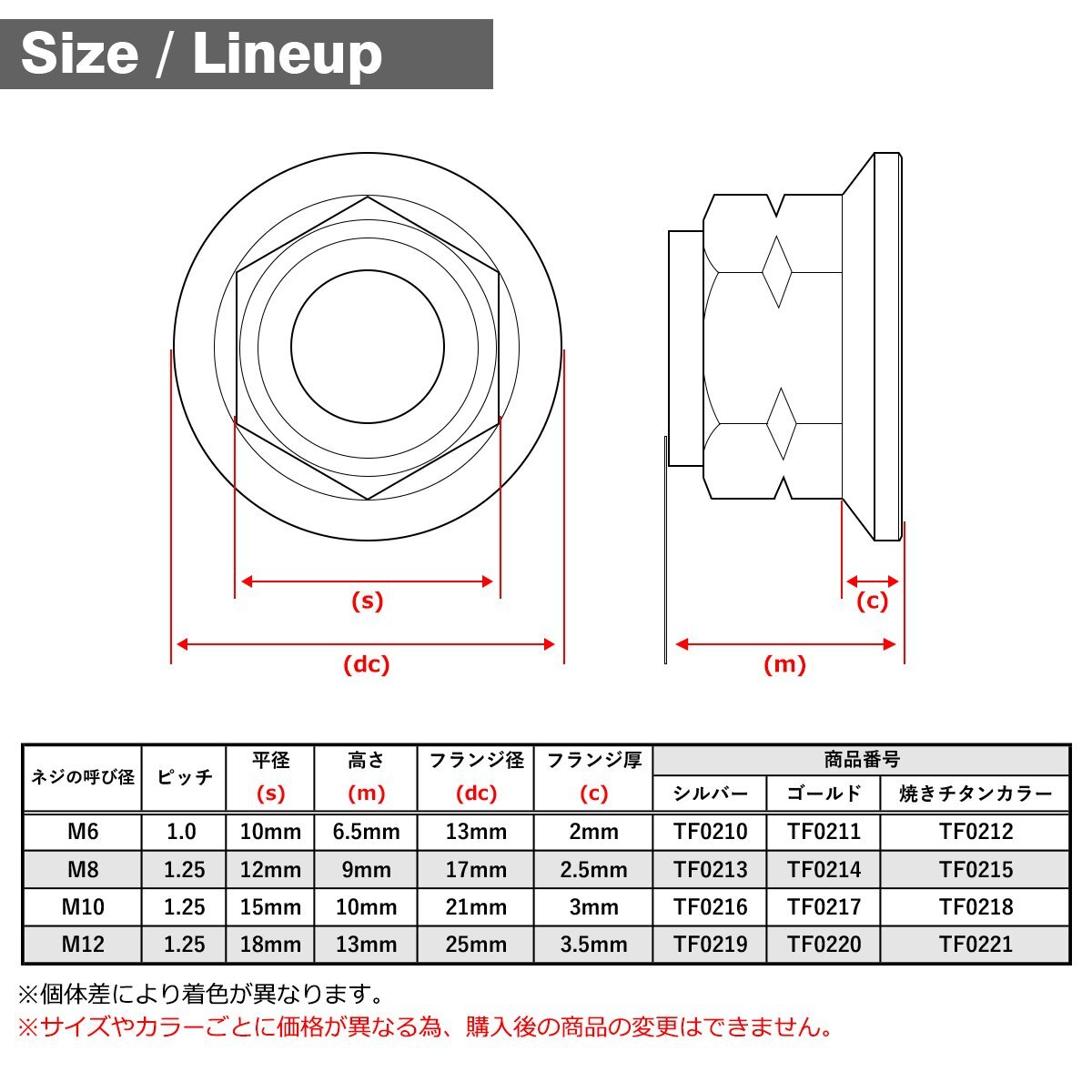 M8 P1.25 六角ナット ロックナット ゆるみ止めナット フランジ付き ステンレス 焼きチタンカラー カウル フェンダー バイク 1個 TF0215_画像2