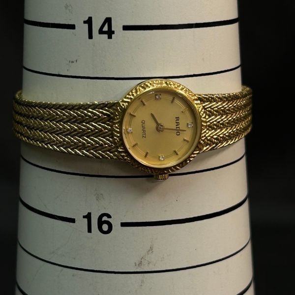 EDc049Y06 クォーツ RADO ラドー 133.5301.2 ゴールドカラー文字盤 4P石付き レディース腕時計の画像7