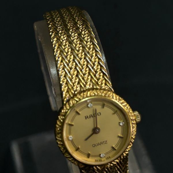 EDc049Y06 クォーツ RADO ラドー 133.5301.2 ゴールドカラー文字盤 4P石付き レディース腕時計の画像2