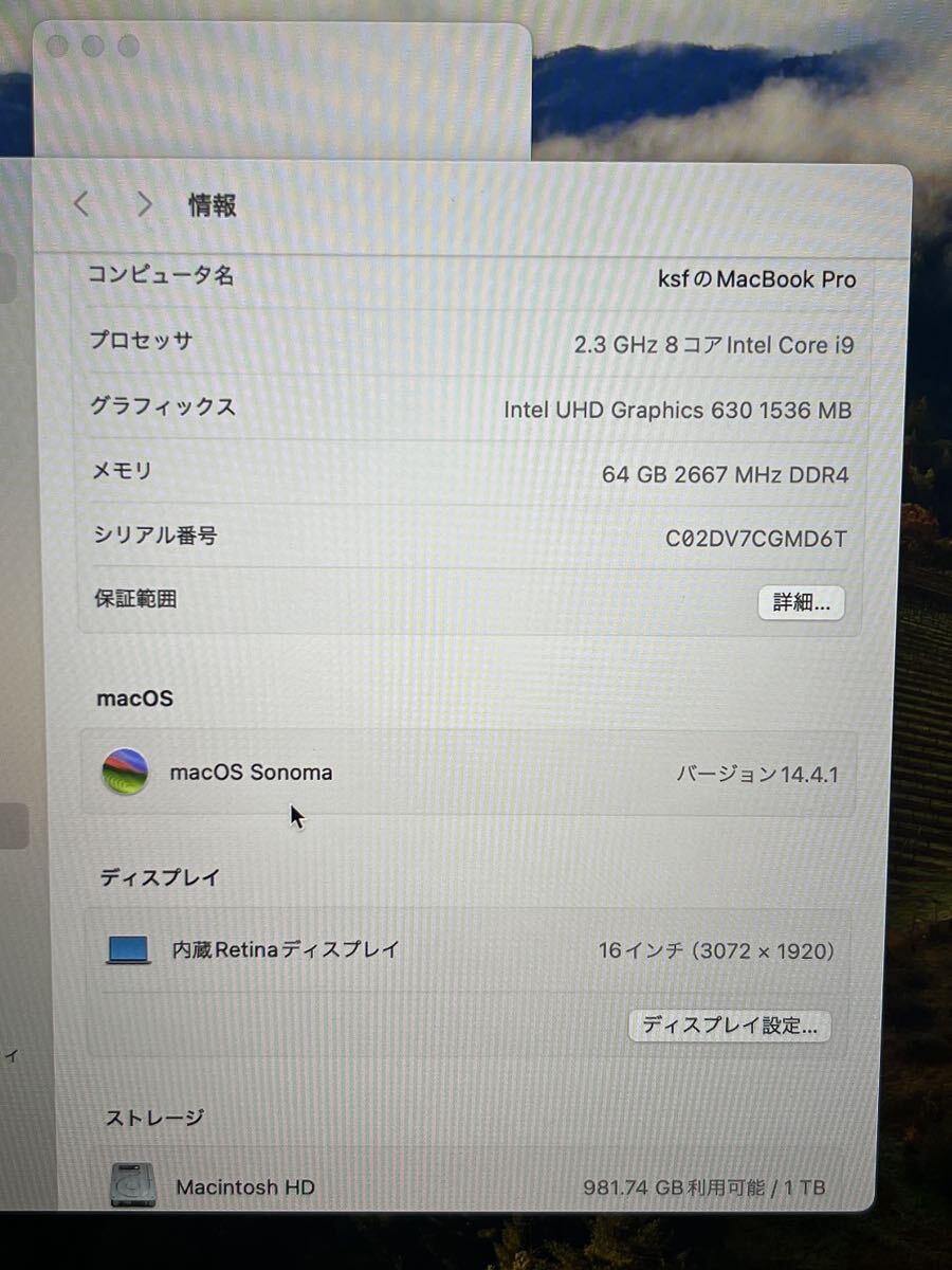 MacBook Pro 16インチ i9/64GB/1TB_画像7