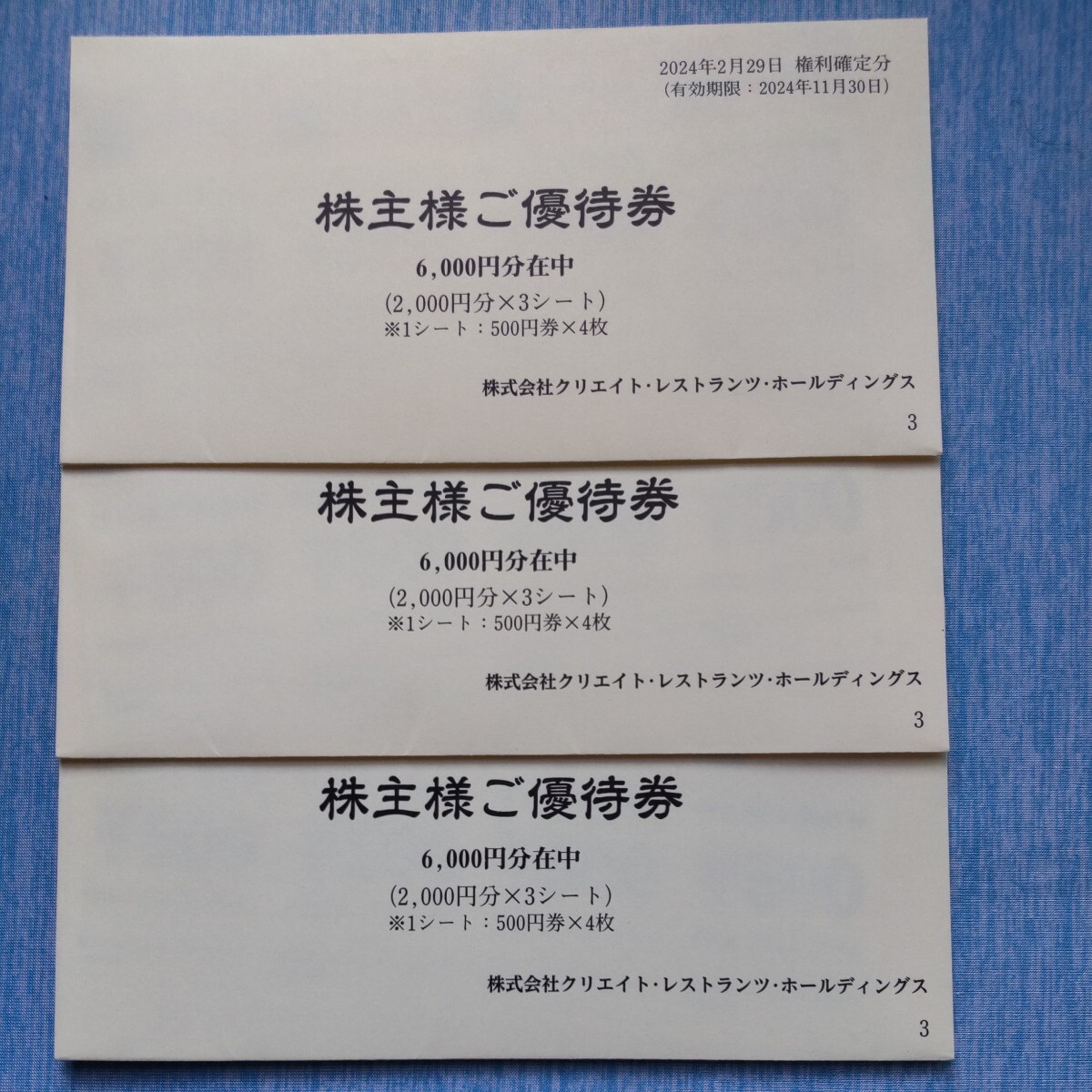 最新　クリエイトレストランツ株主優待　１８０００円分　送料無料おてがる配送_画像1